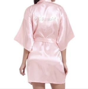 Satin rhinestone bridesmaid robe for bridal photos